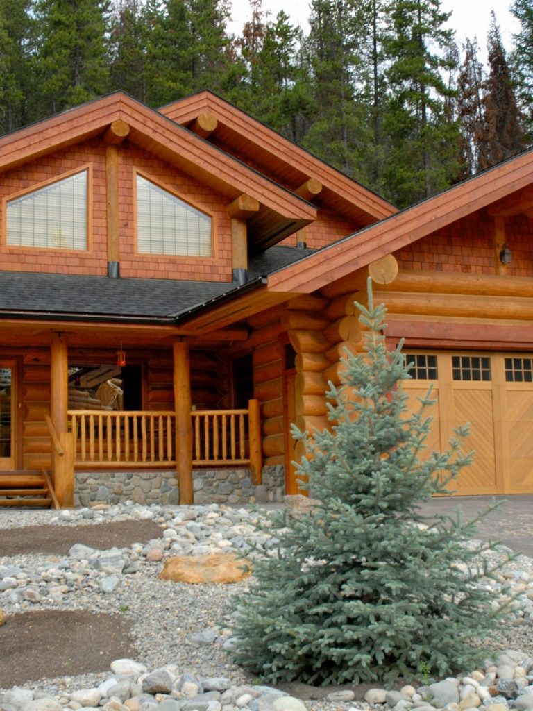 Huge log home with garage.