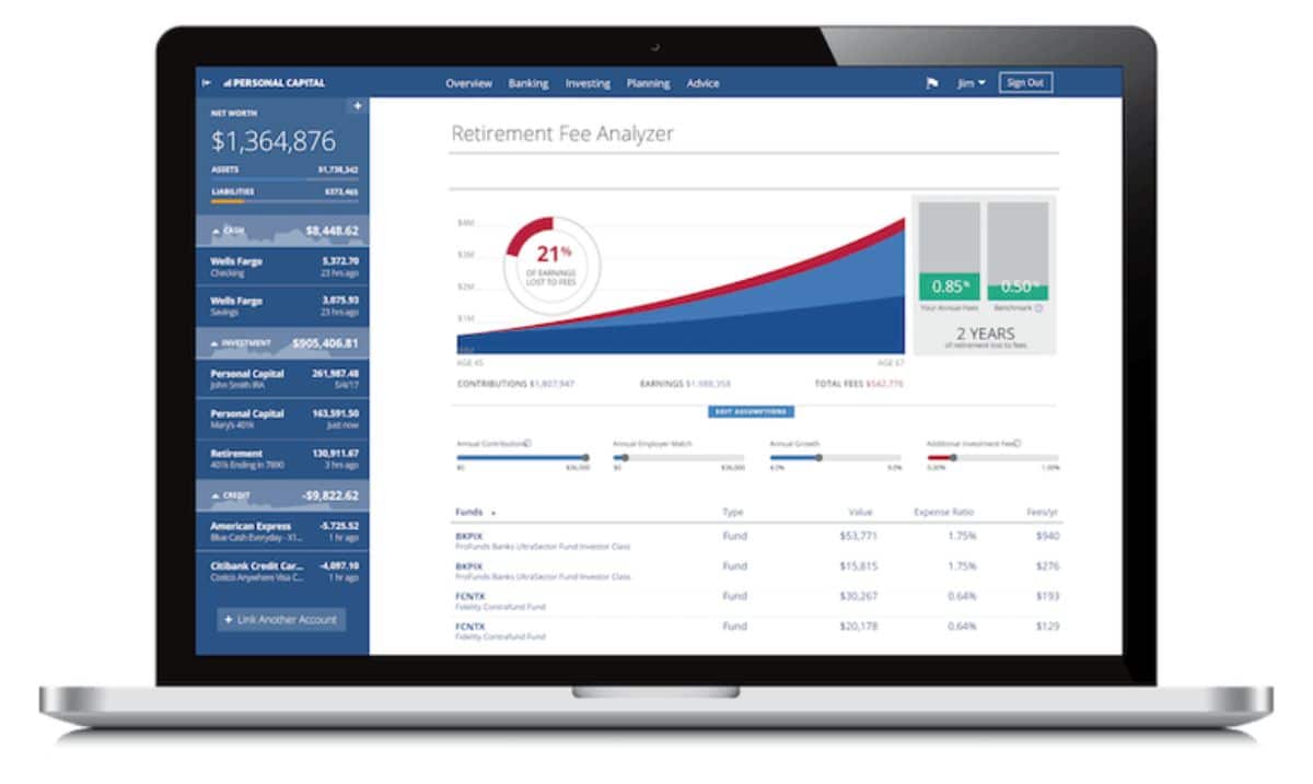 Retirement Fee Analyzer screen in personal capital software