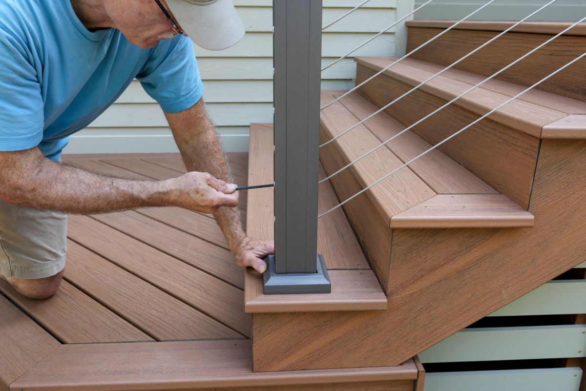 Wooden steps with iron Railing