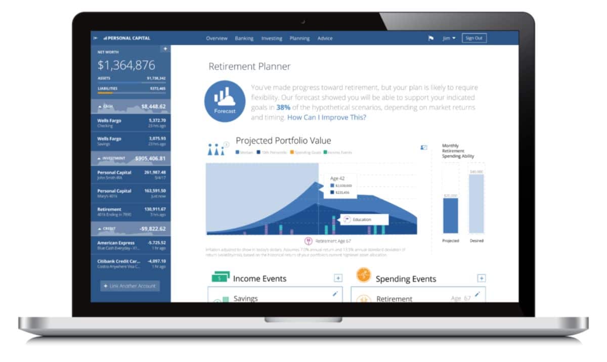 Retirement Income Projection screen in personal capital software