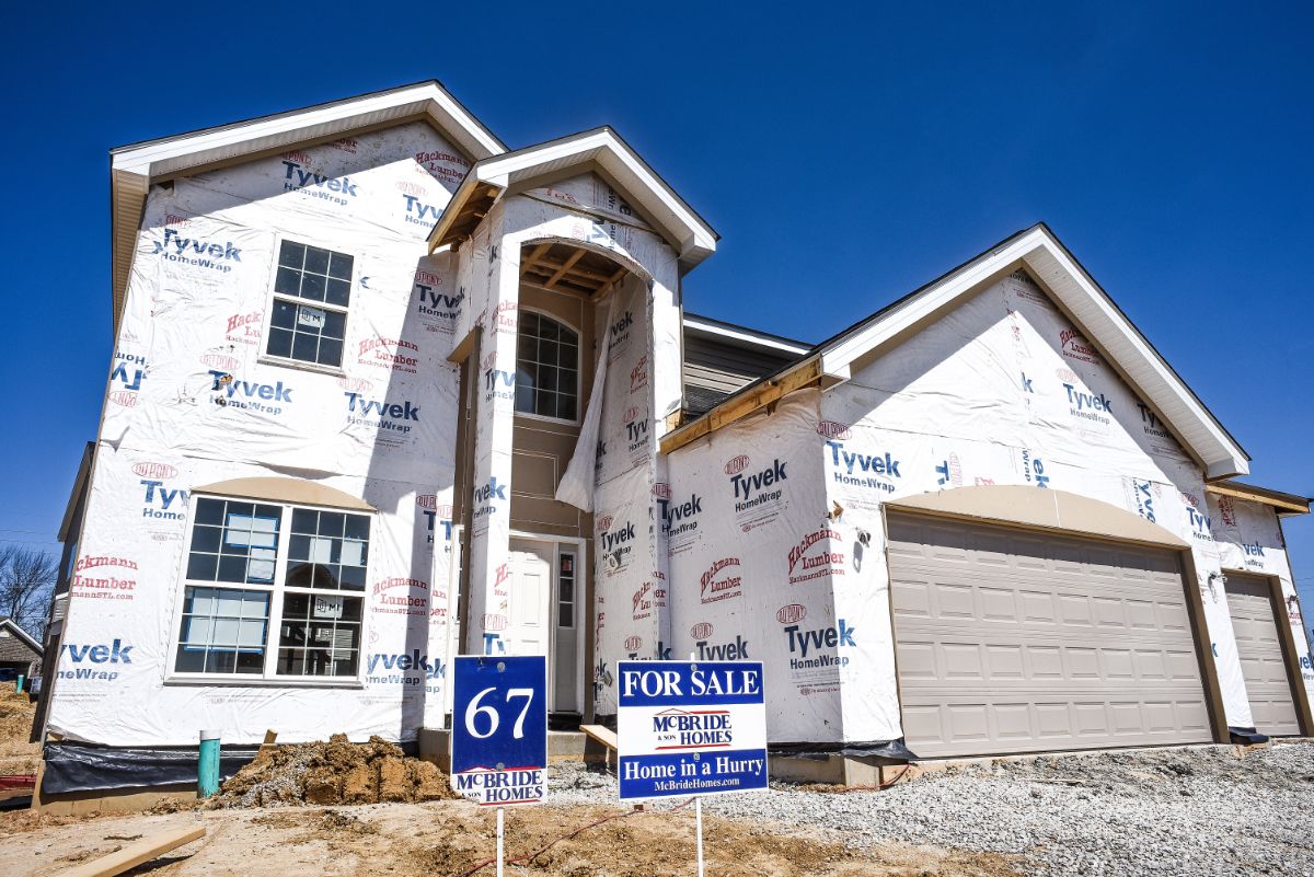 House covered with Tyvek wrap 