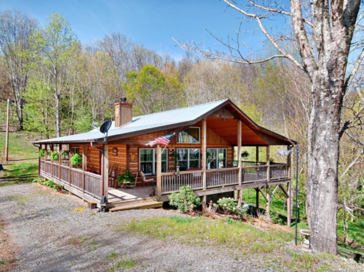 Log cabin on slope