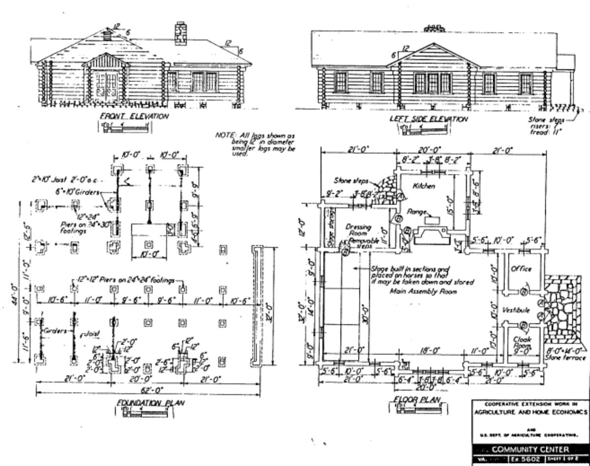 Log cabin detailed floor plan on paper