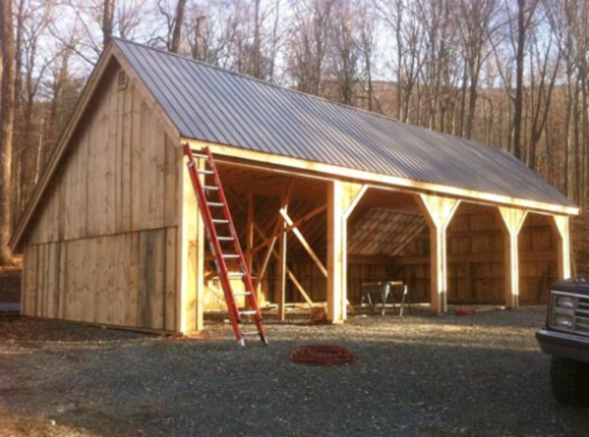 Log shed in woods