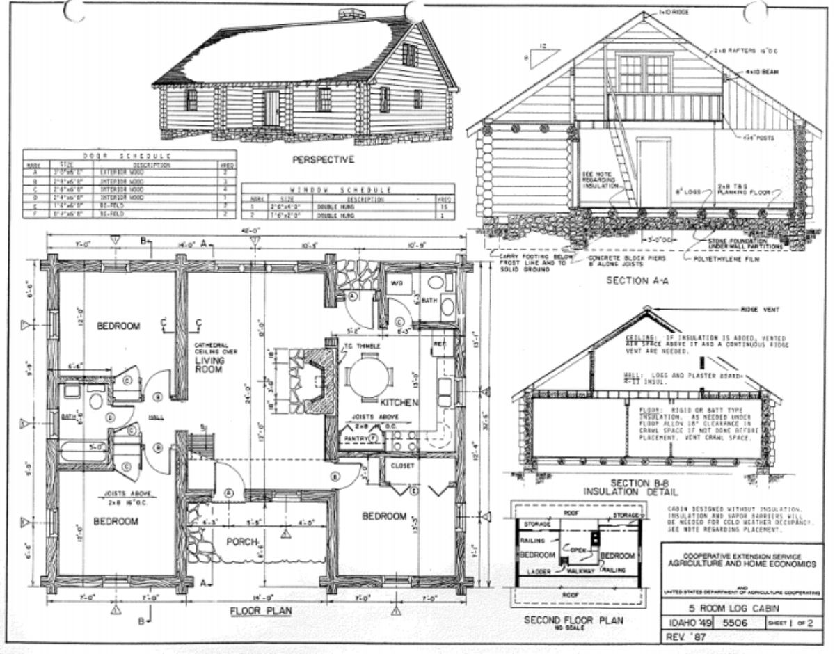 five room Log cabin design on paper