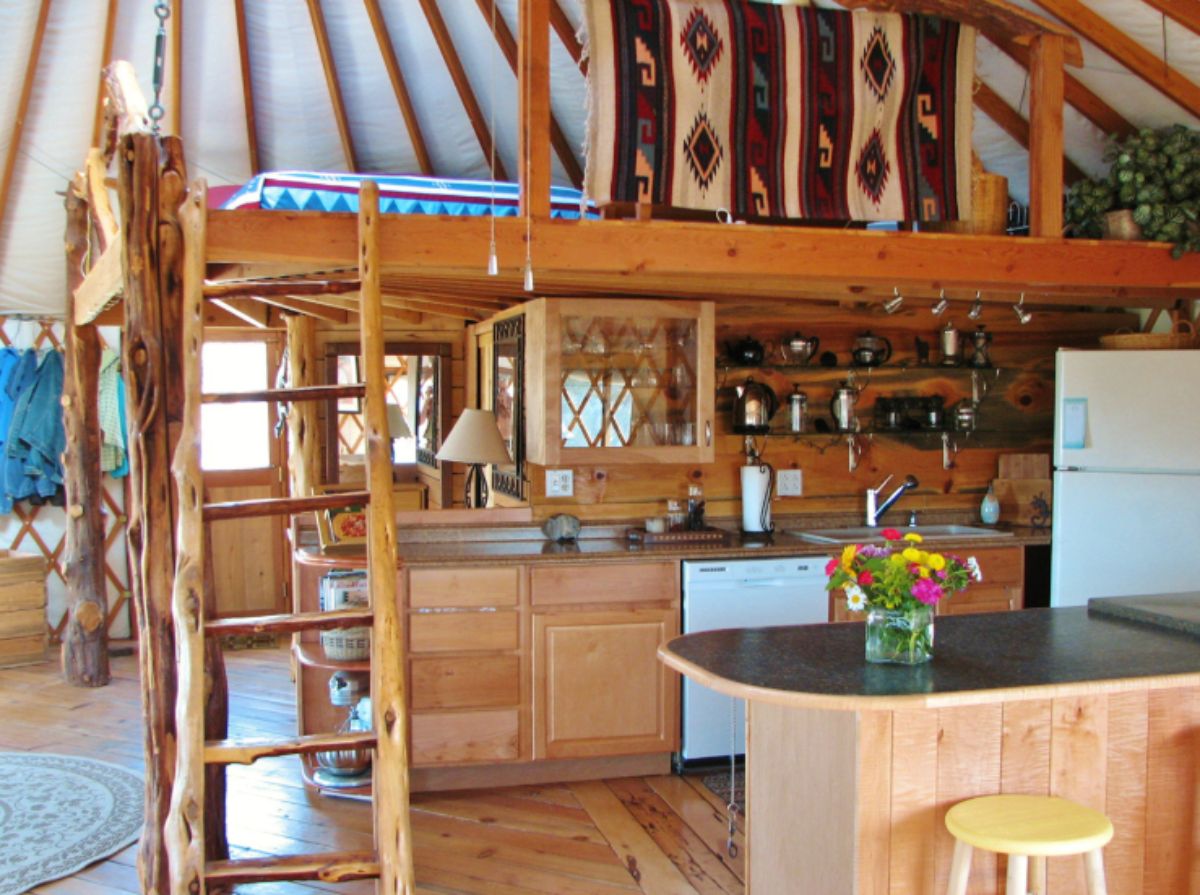 Log Cabin Kitchen with upper deck