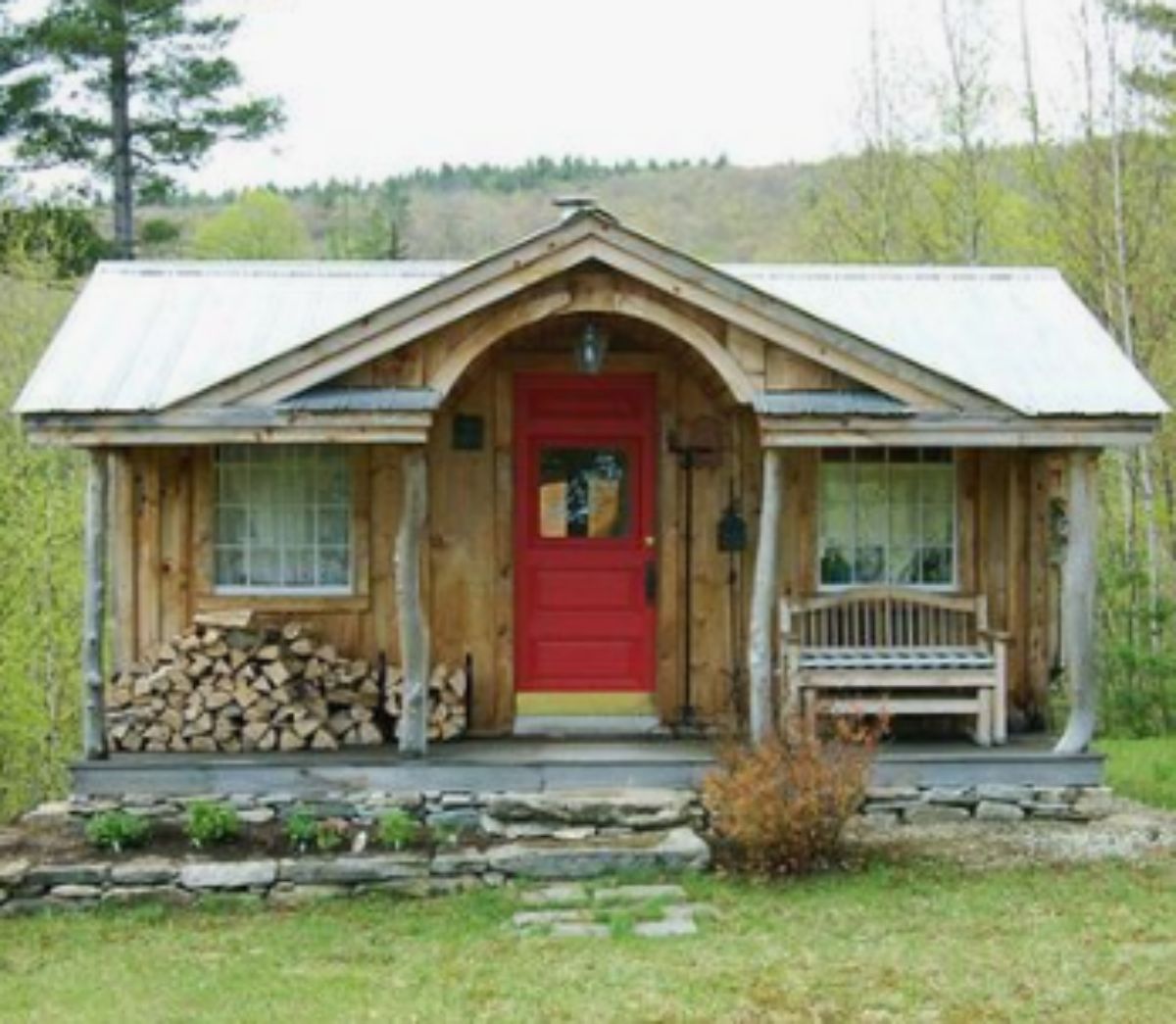 Old log cabin with stone