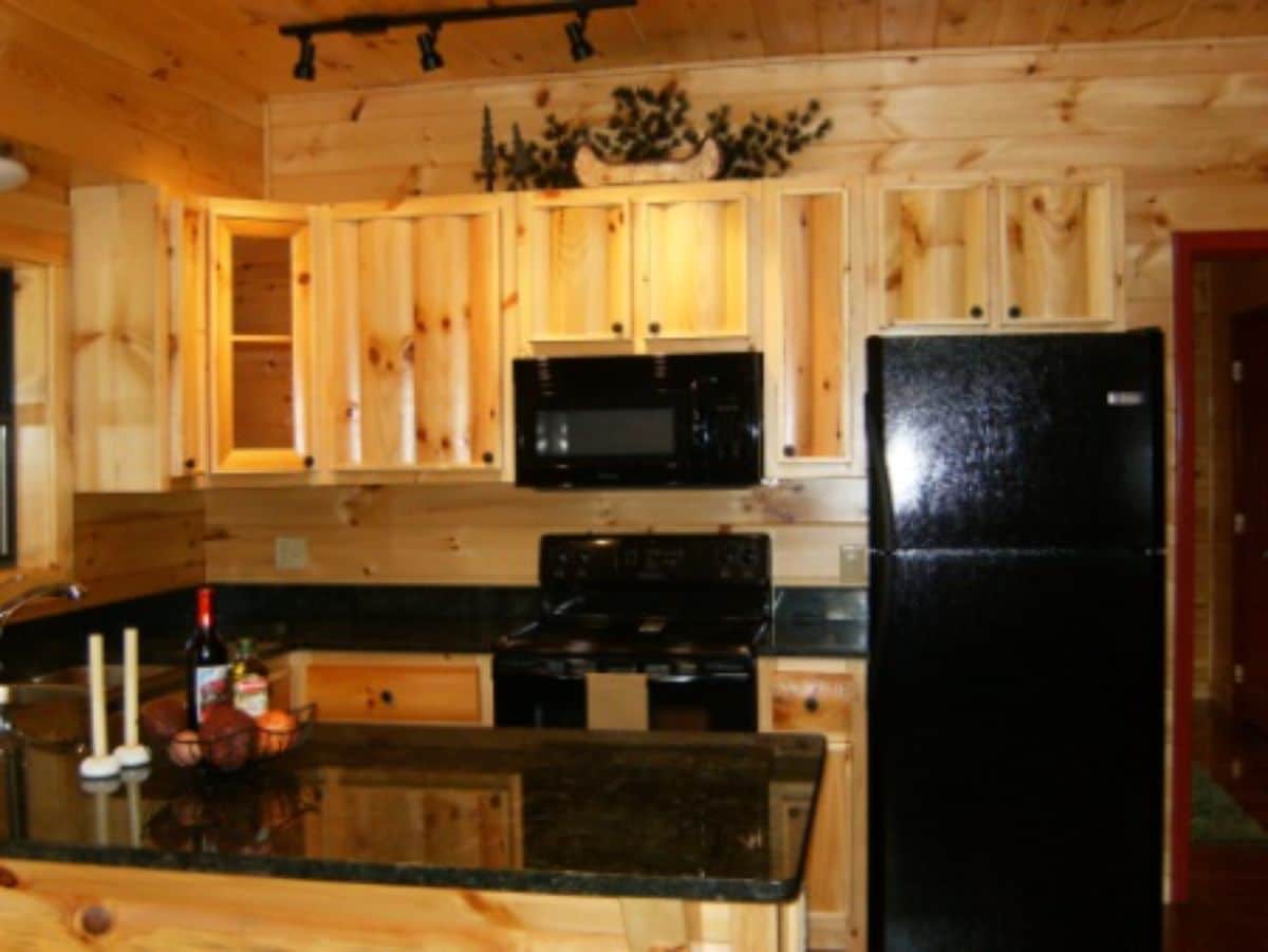 log home kitchen with countertop