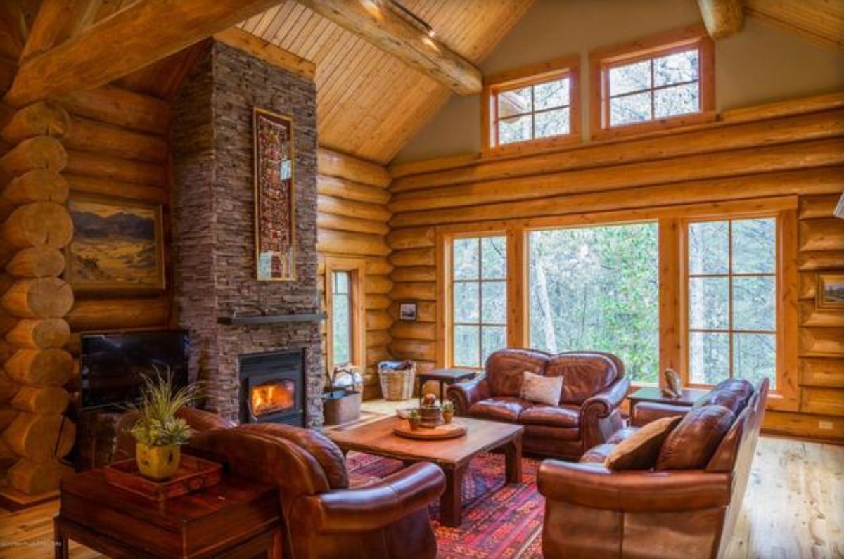 living room interior of log home  