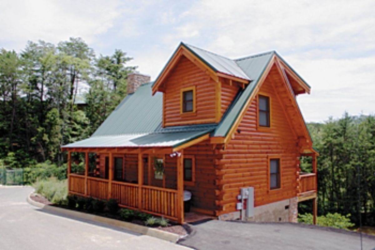 Log cabin on slope