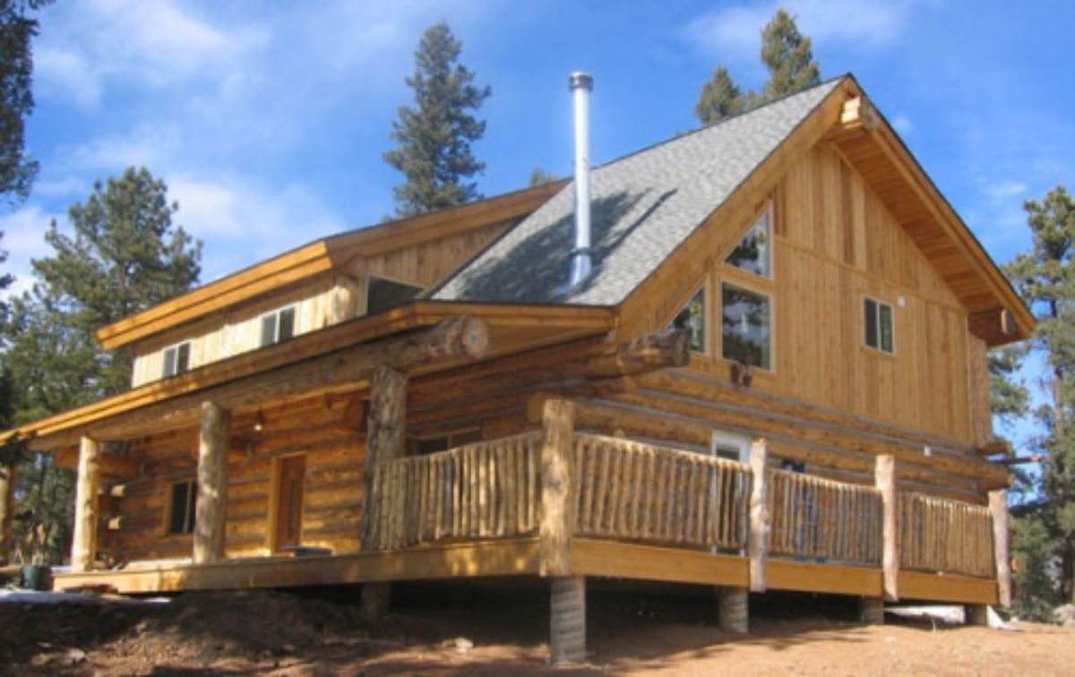 rustic log cabin with chimney