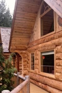 side angle view of a log home roof