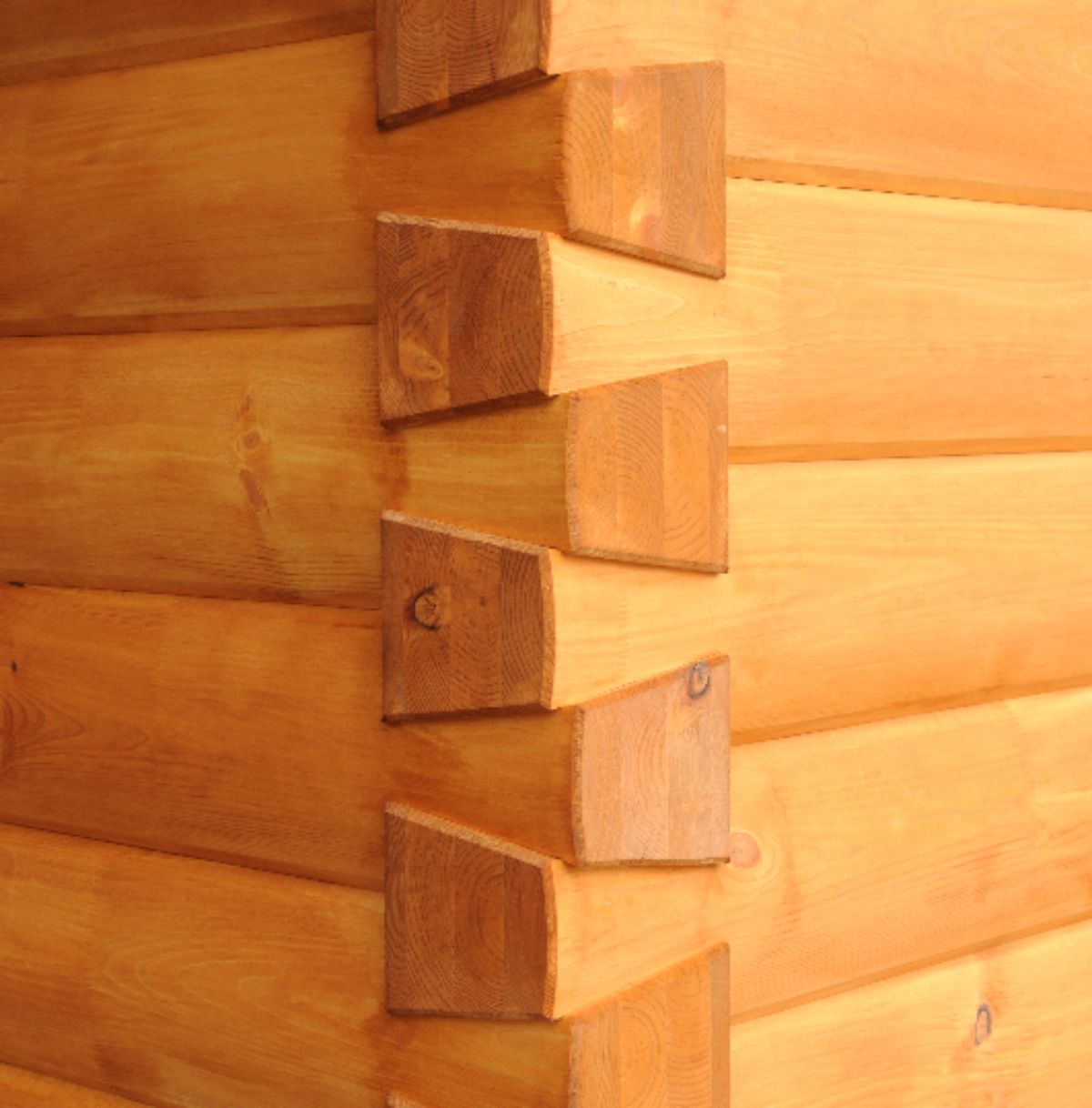 close up of a corner of a milled log