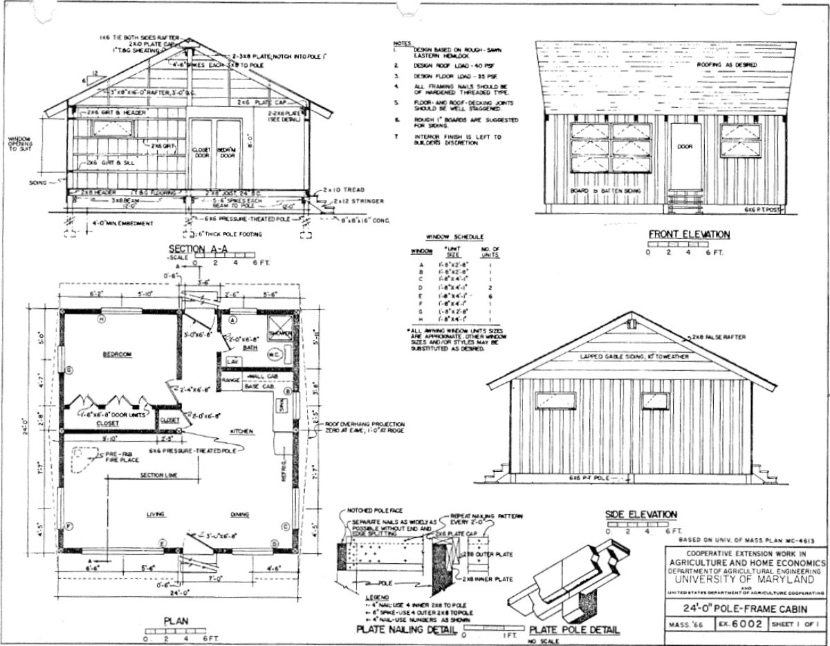pole frame Log cabin design on paper