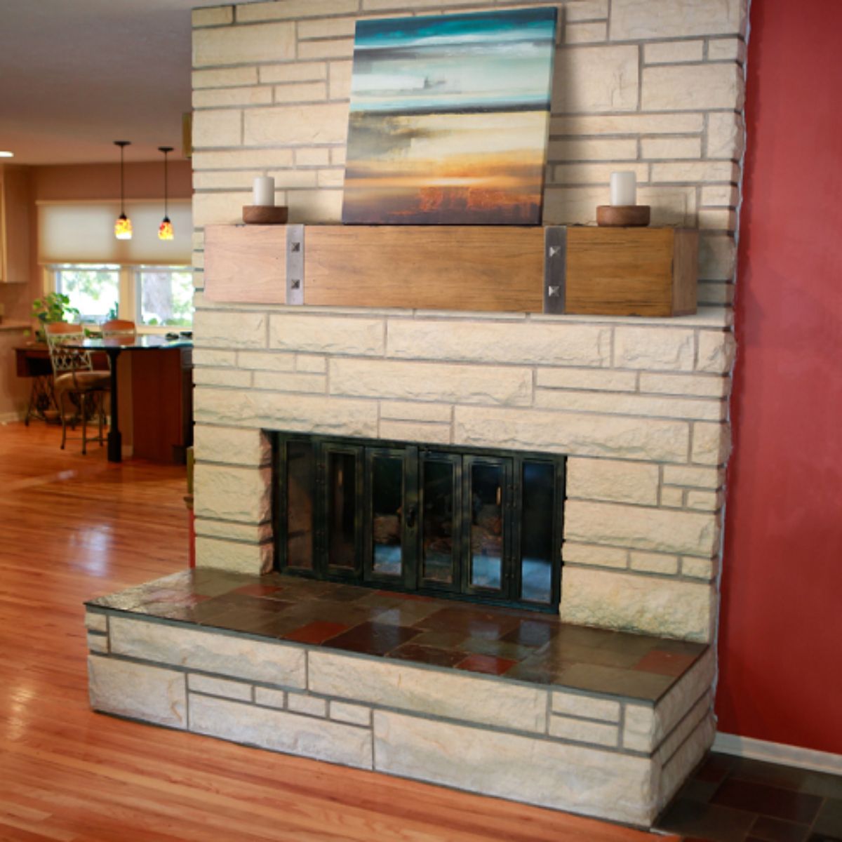 beam mantel made of rustic timber