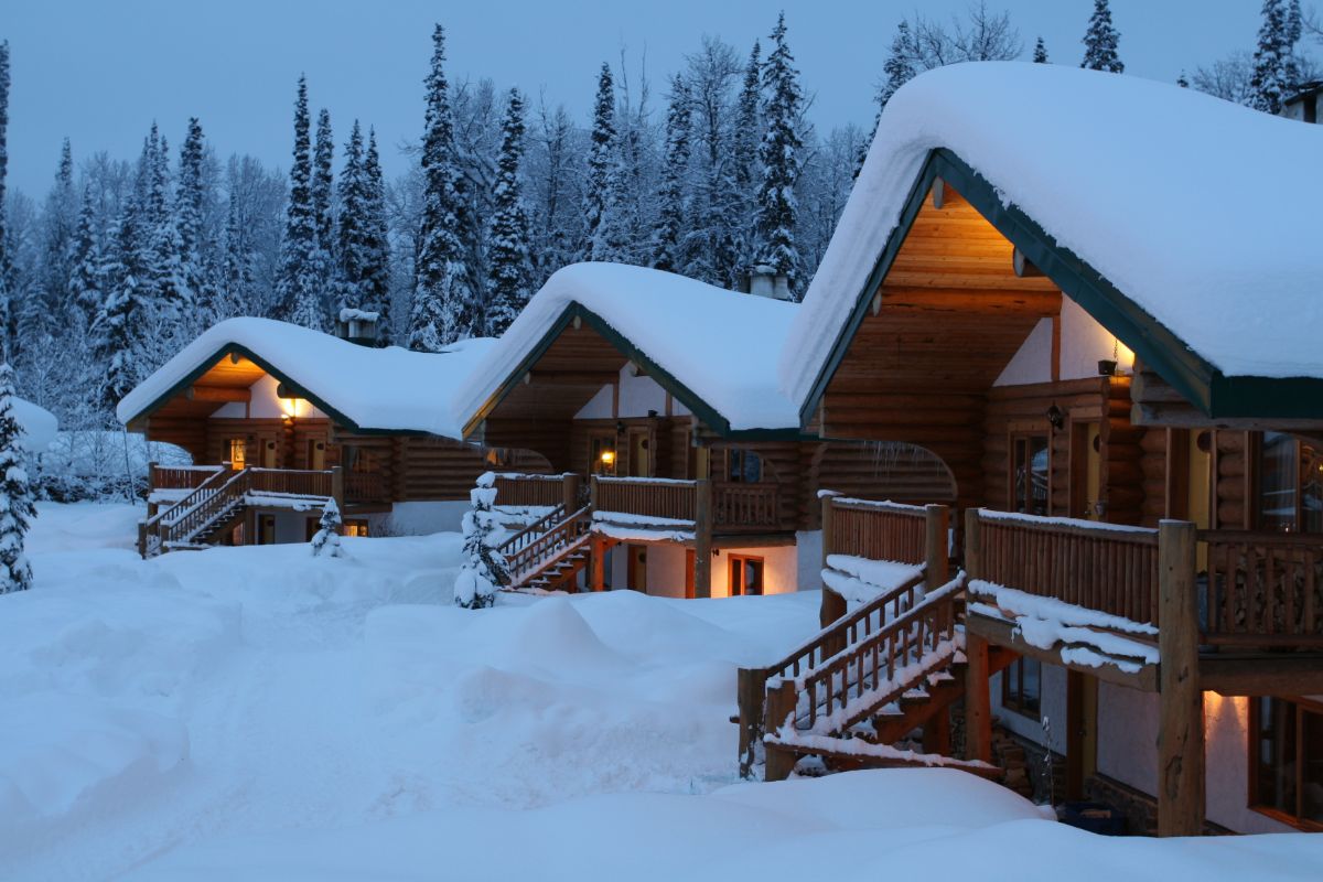 Log home in snow