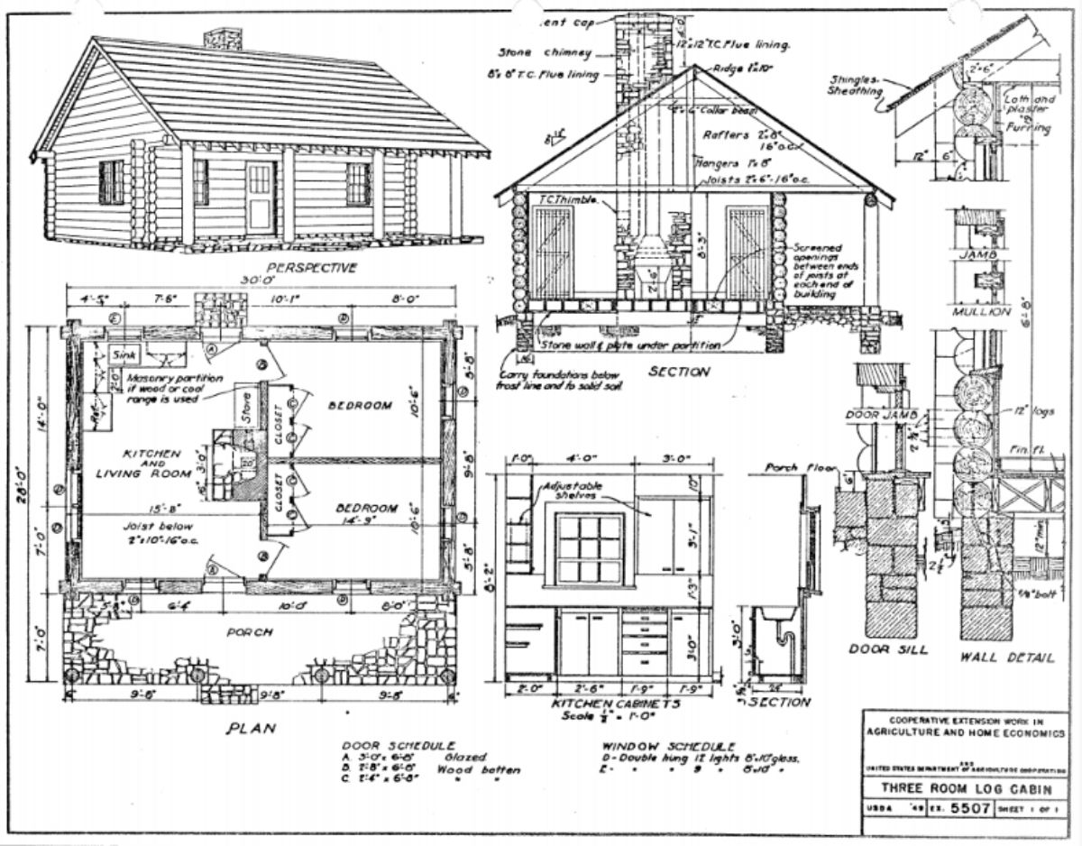 three room Log cabin design on paper
