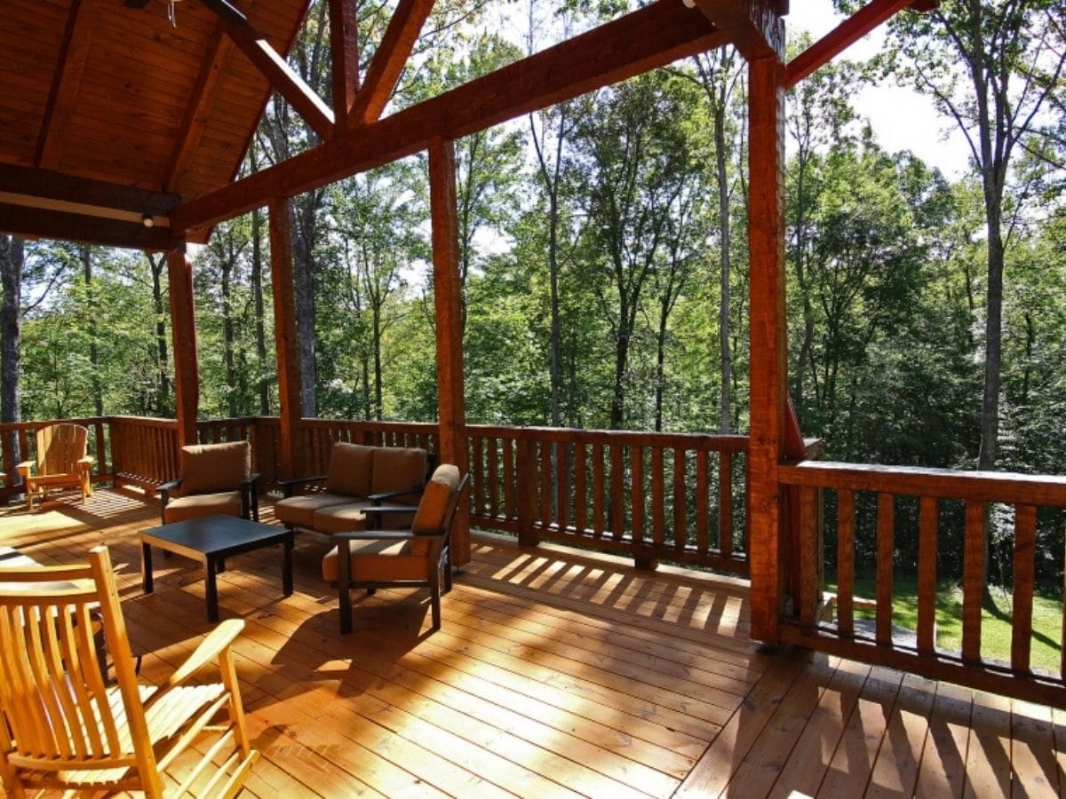 Deck with chairs by railing