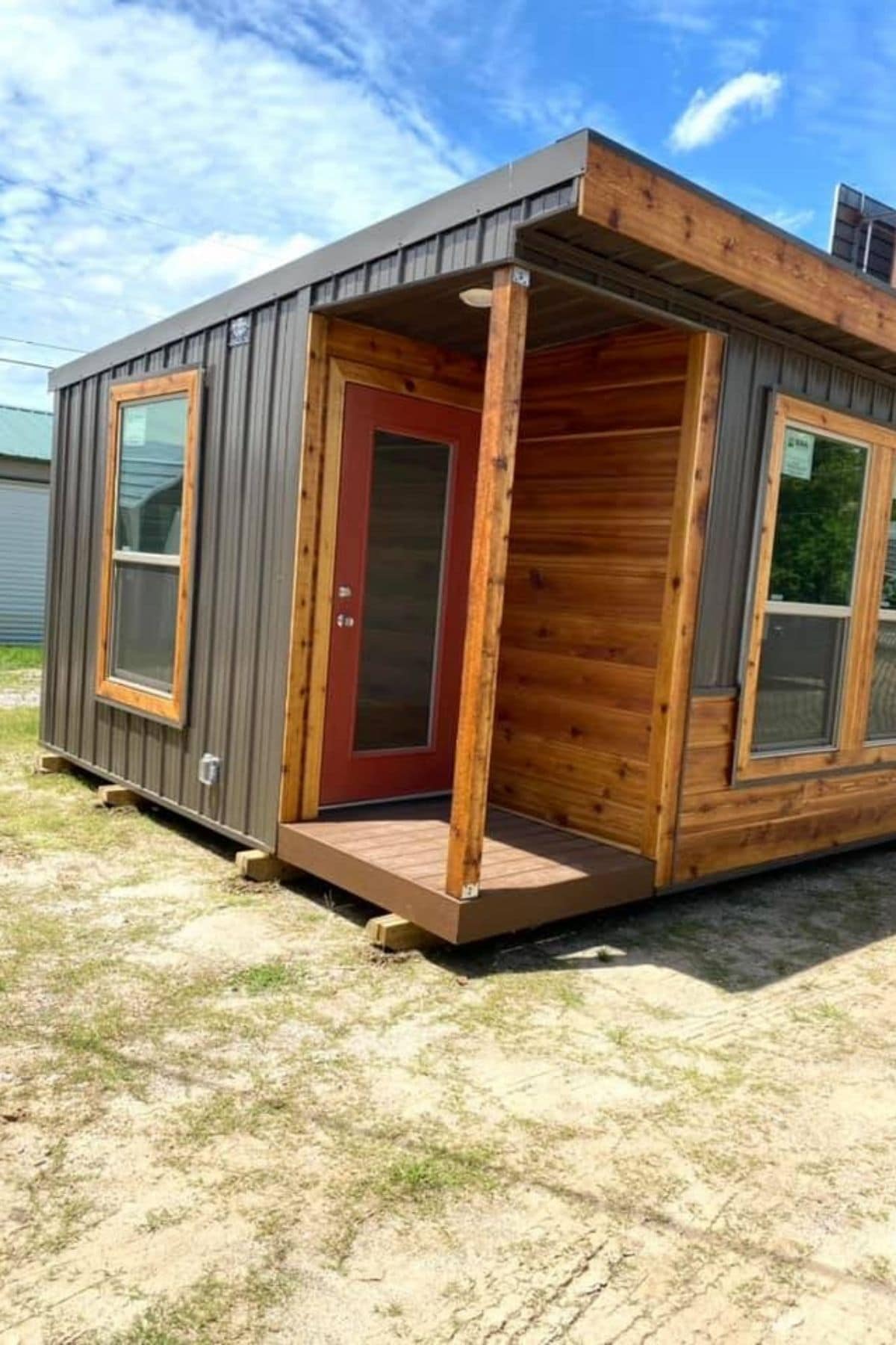 cedar and black siding on corner of home