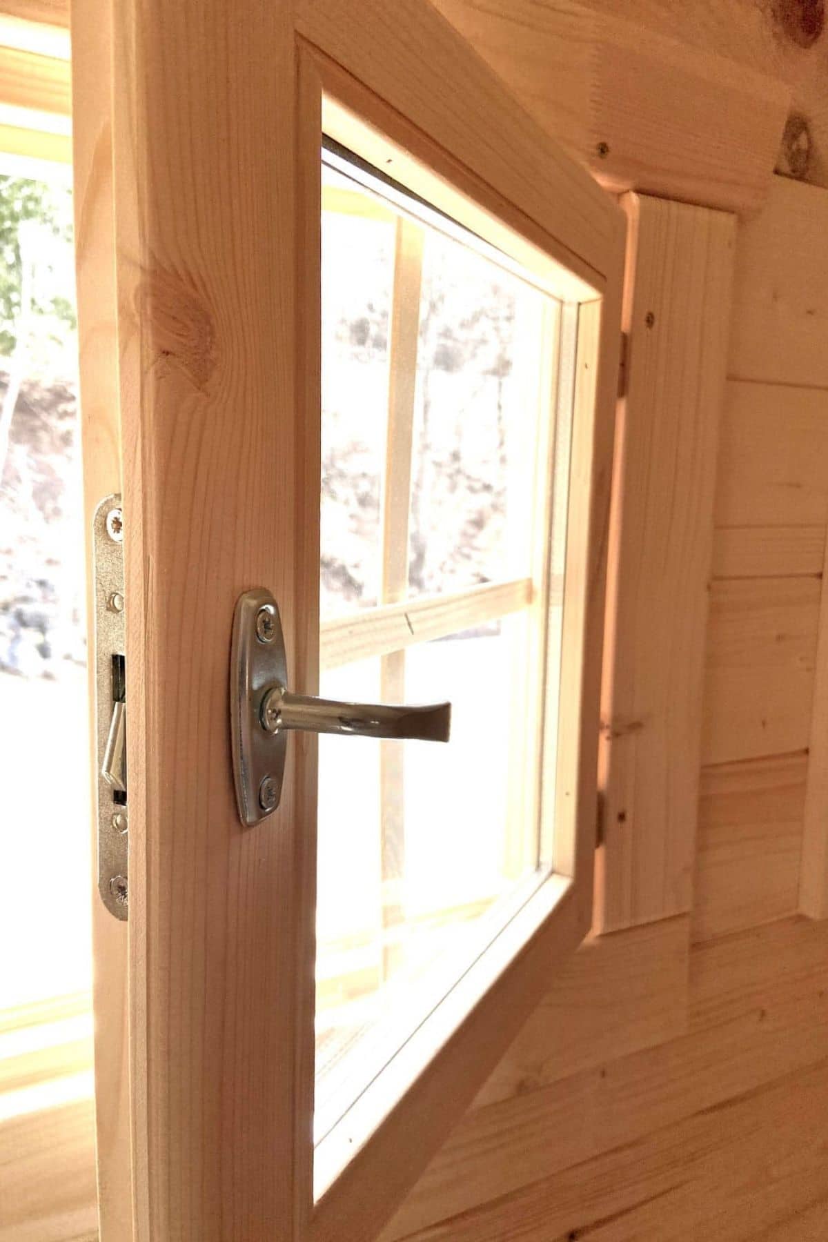 window with lock in tiny cabin
