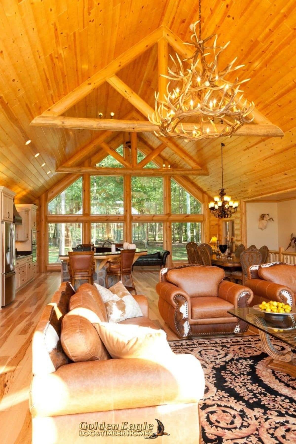 view into log cabin living room