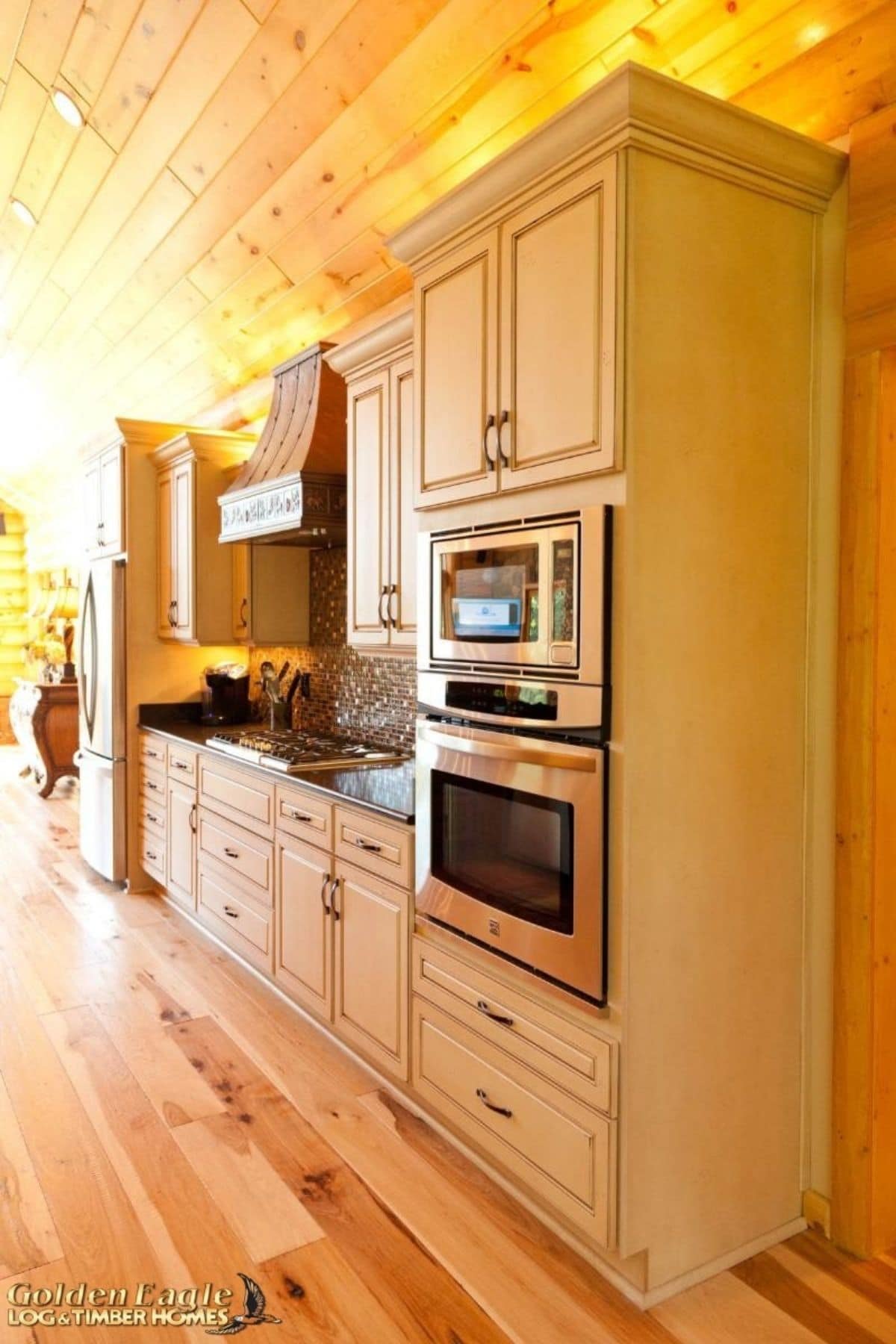 kitchen wall with stacking ovens on end