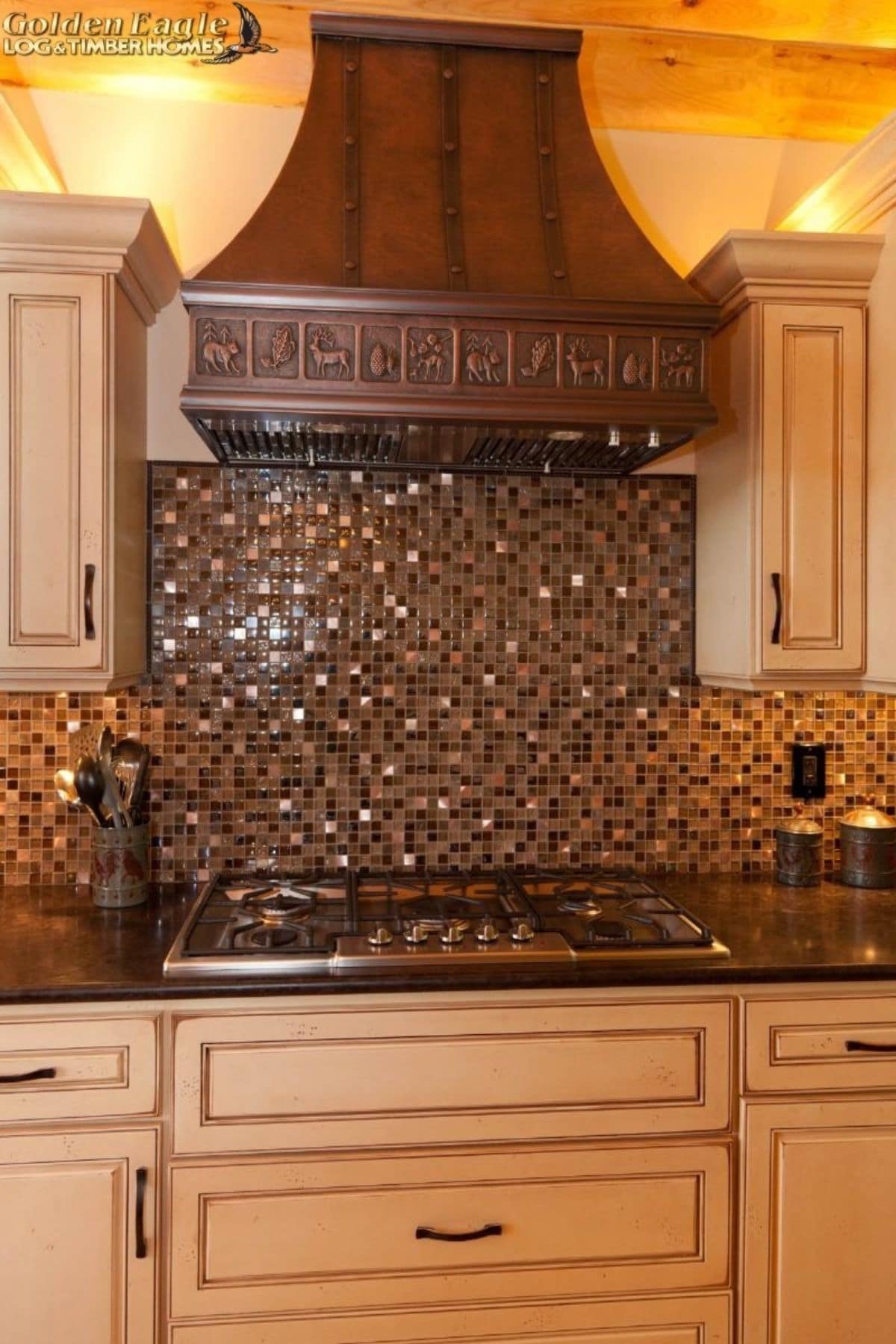 custom tile back splash behind stove