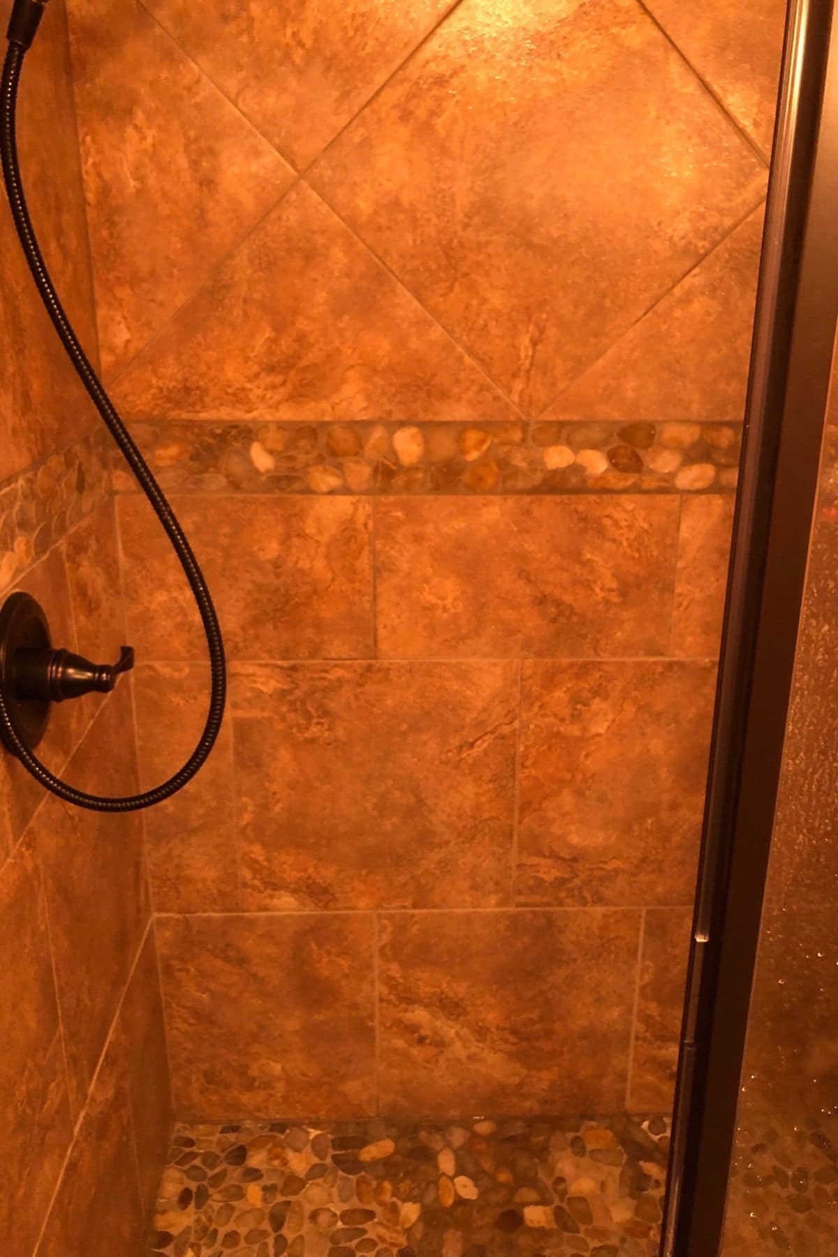 dark tile shower stall