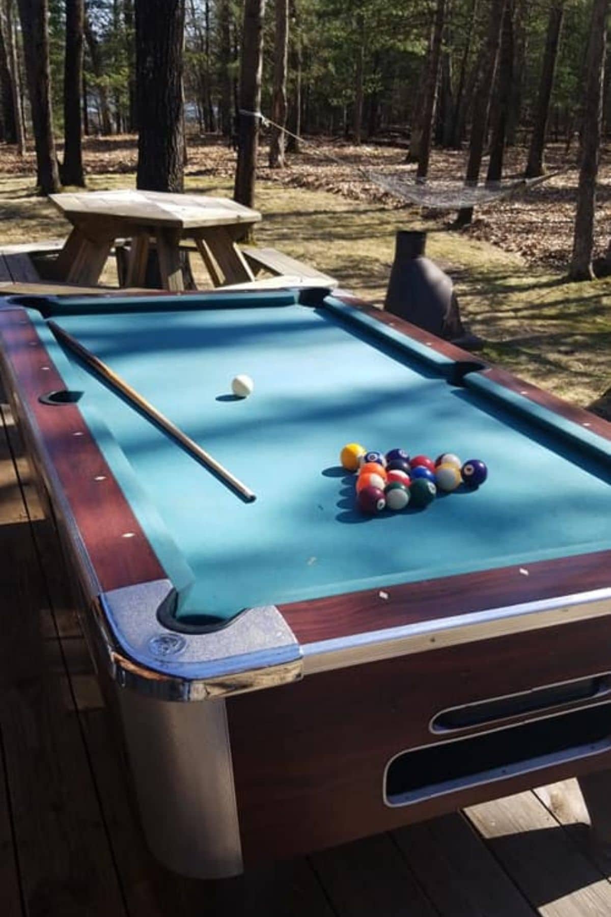 pool table on porch