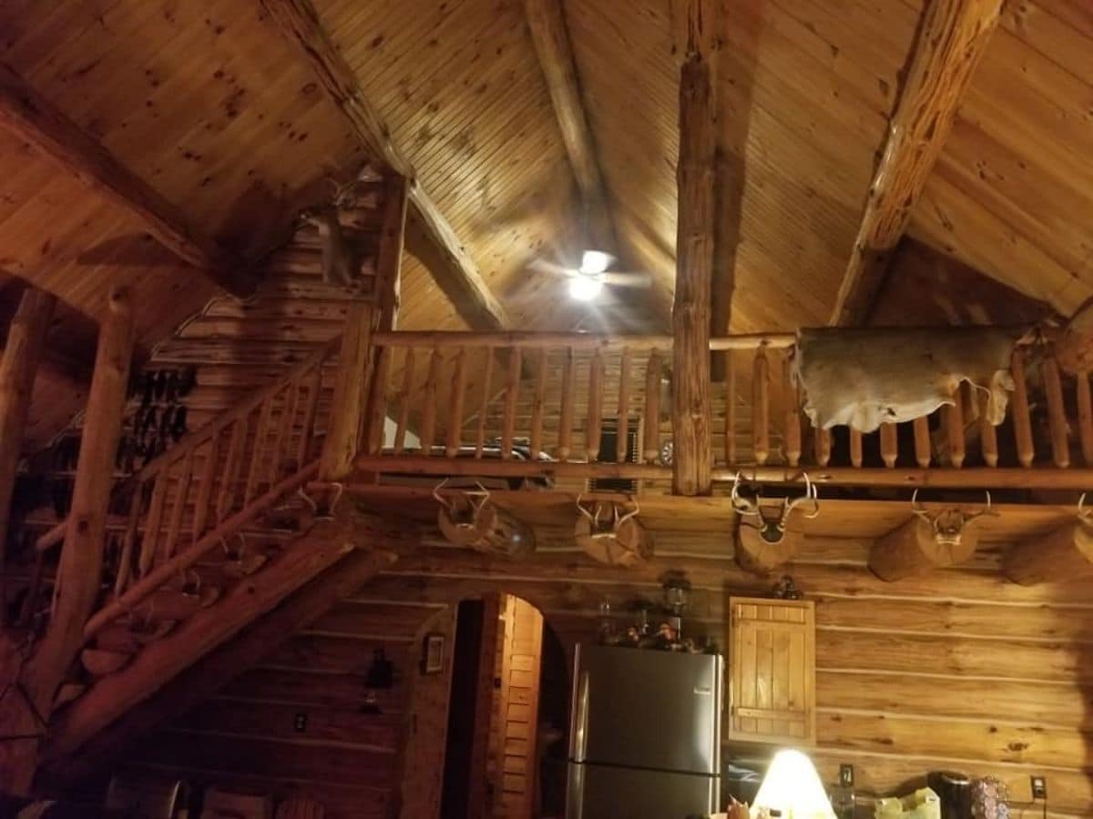 view up into log cabin loft