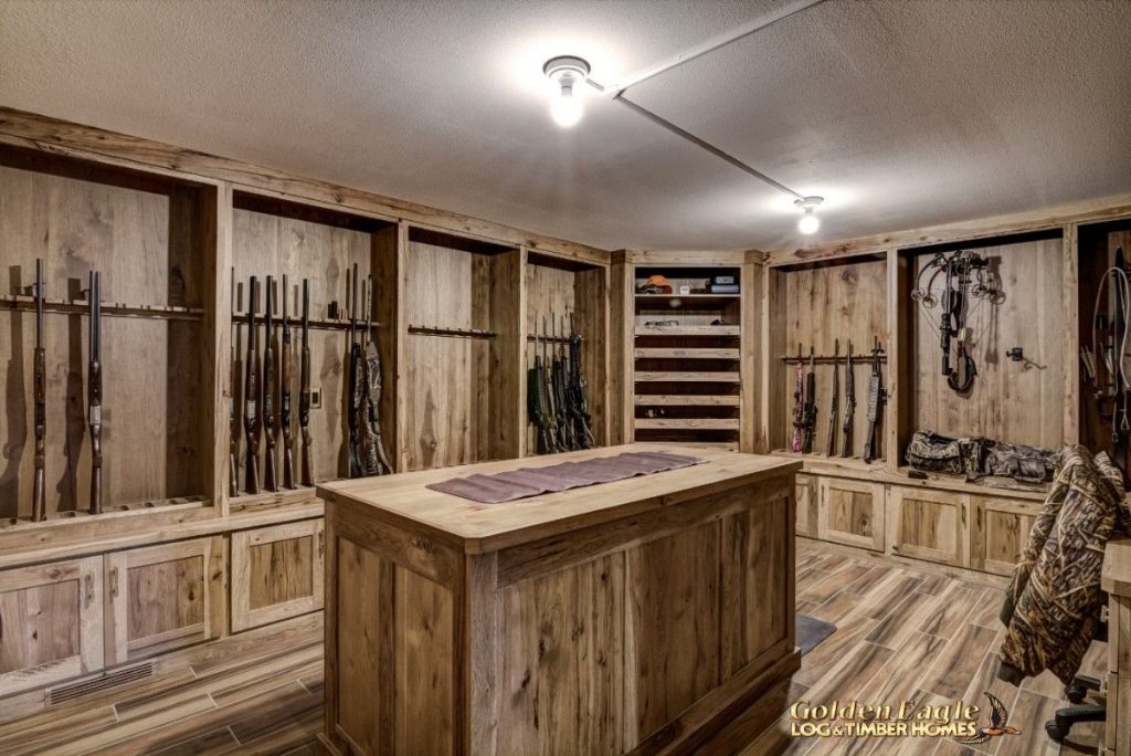 light wood cabinets with gun racks
