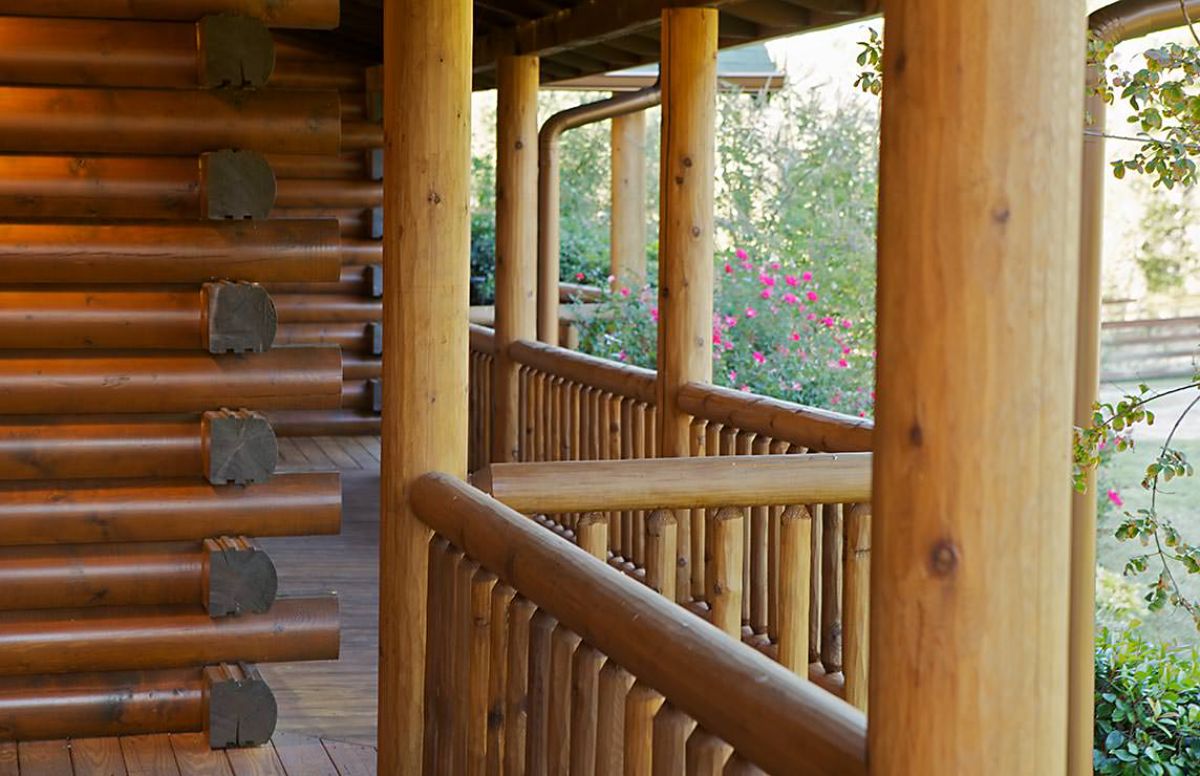 log cabin balcony with awning