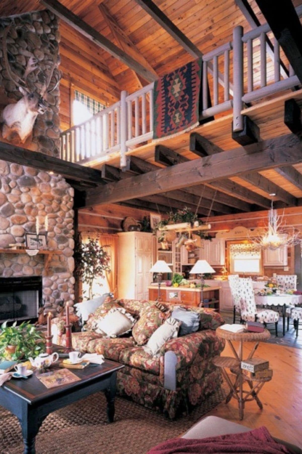 dark wood beams on ceiling above kitchen