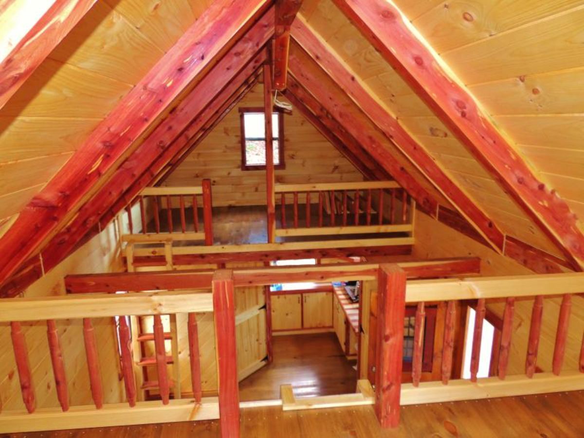 view across top of cabin from one loft to the other