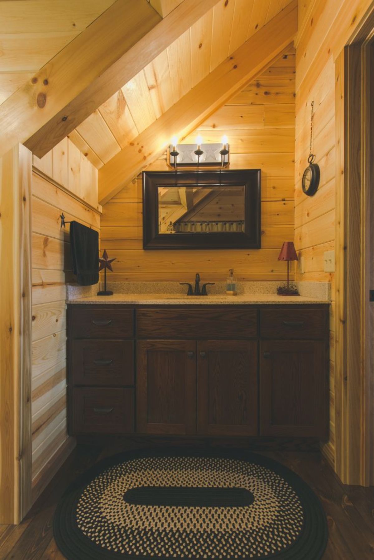 dark wood cabinets in bathroom