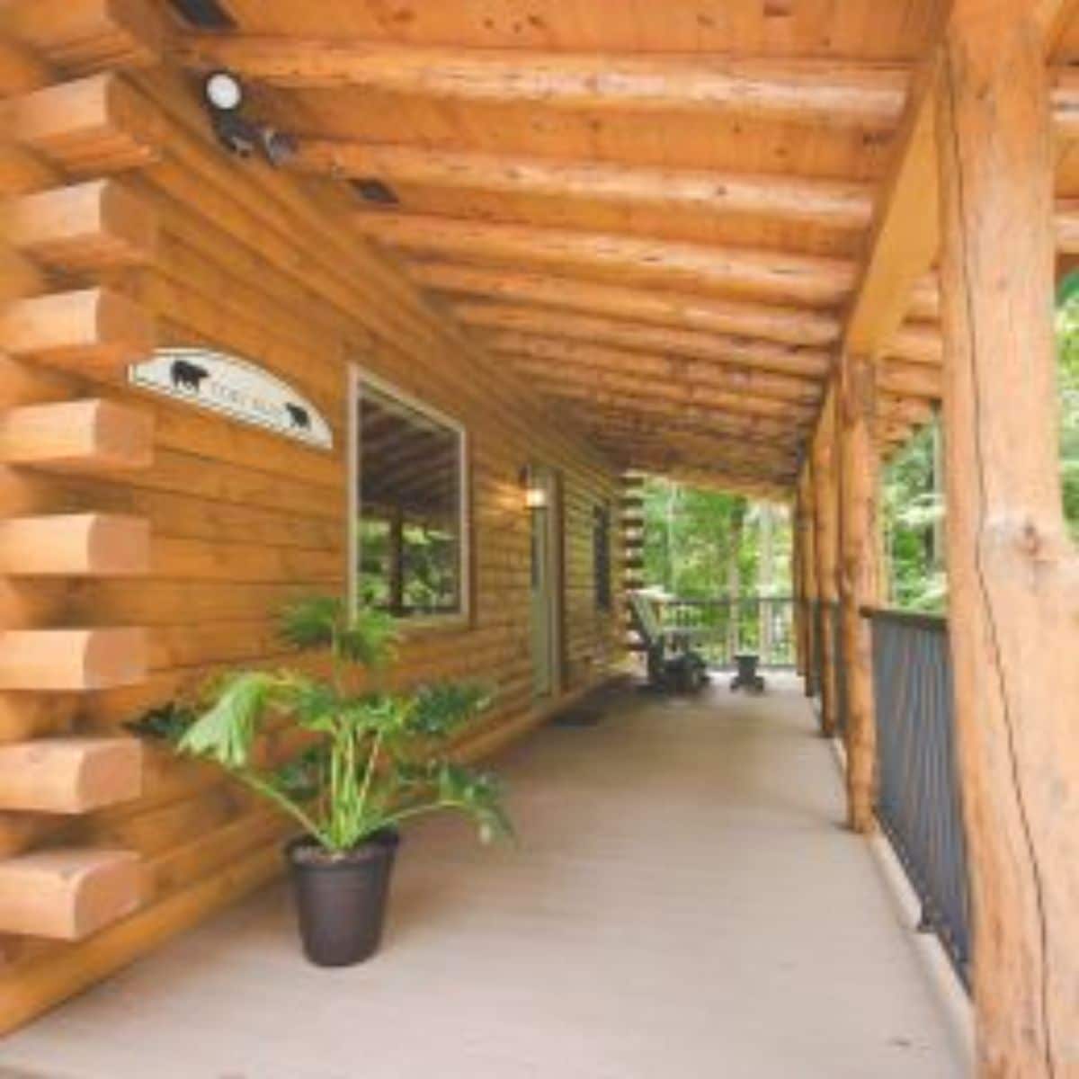 covered porch on log cabin