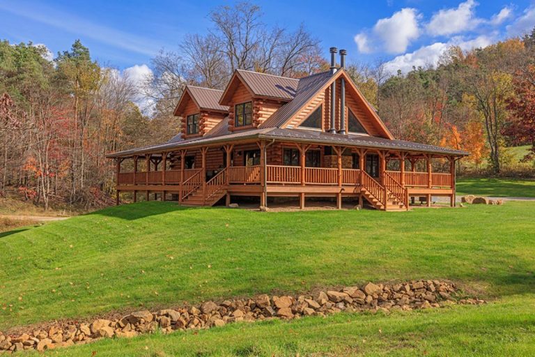 The Creekstone Ohio Log Cabin Has Incredible Wrap-Around Porches