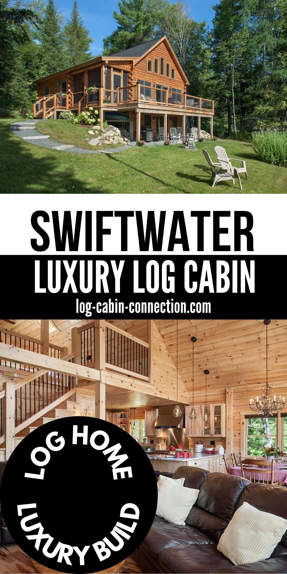 Swiftwater Log Home is a Two Story Lakeside Dream