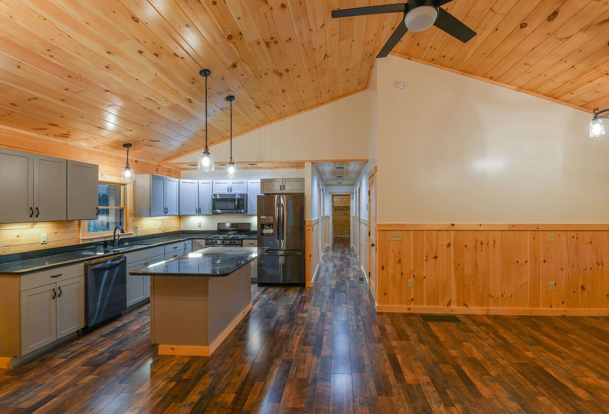 island in kitchen of log cabin