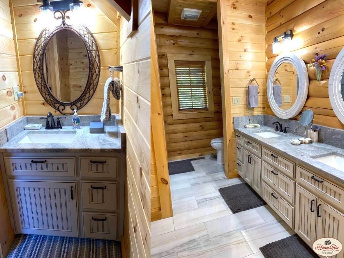 collage image showing bathroom cabinets