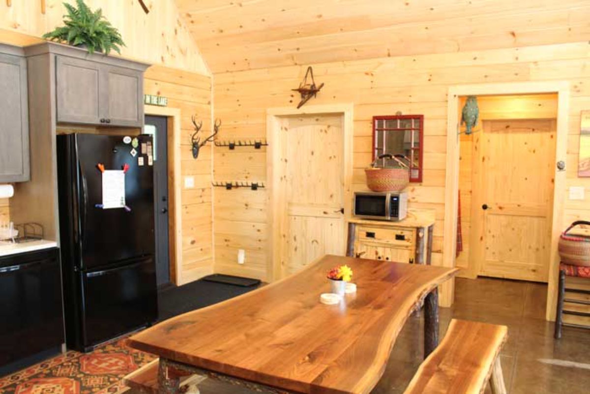 live edge picnic table in middle of room