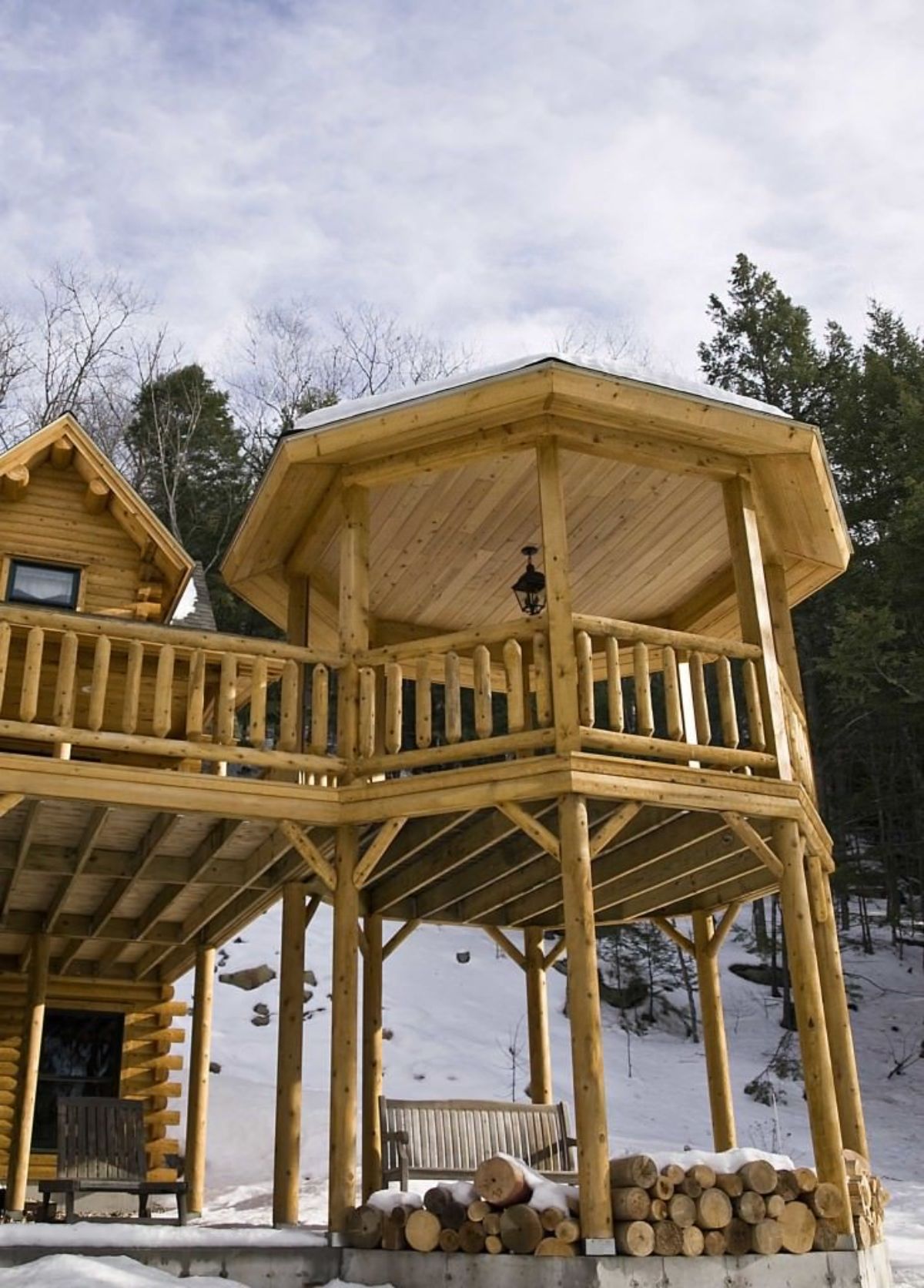 covered attached gazebos on log cabin