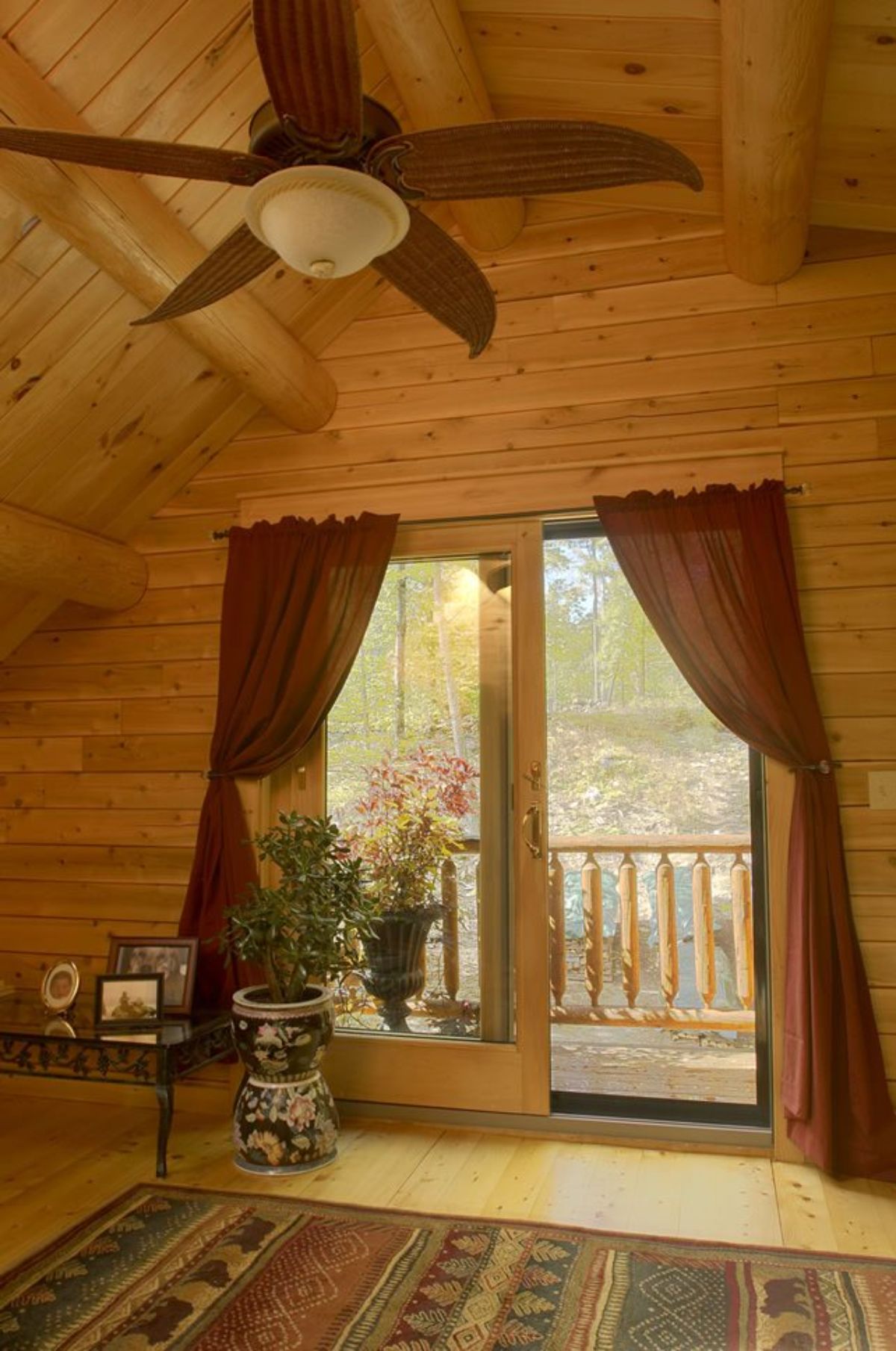 red sheer curtains on sliding glass doors