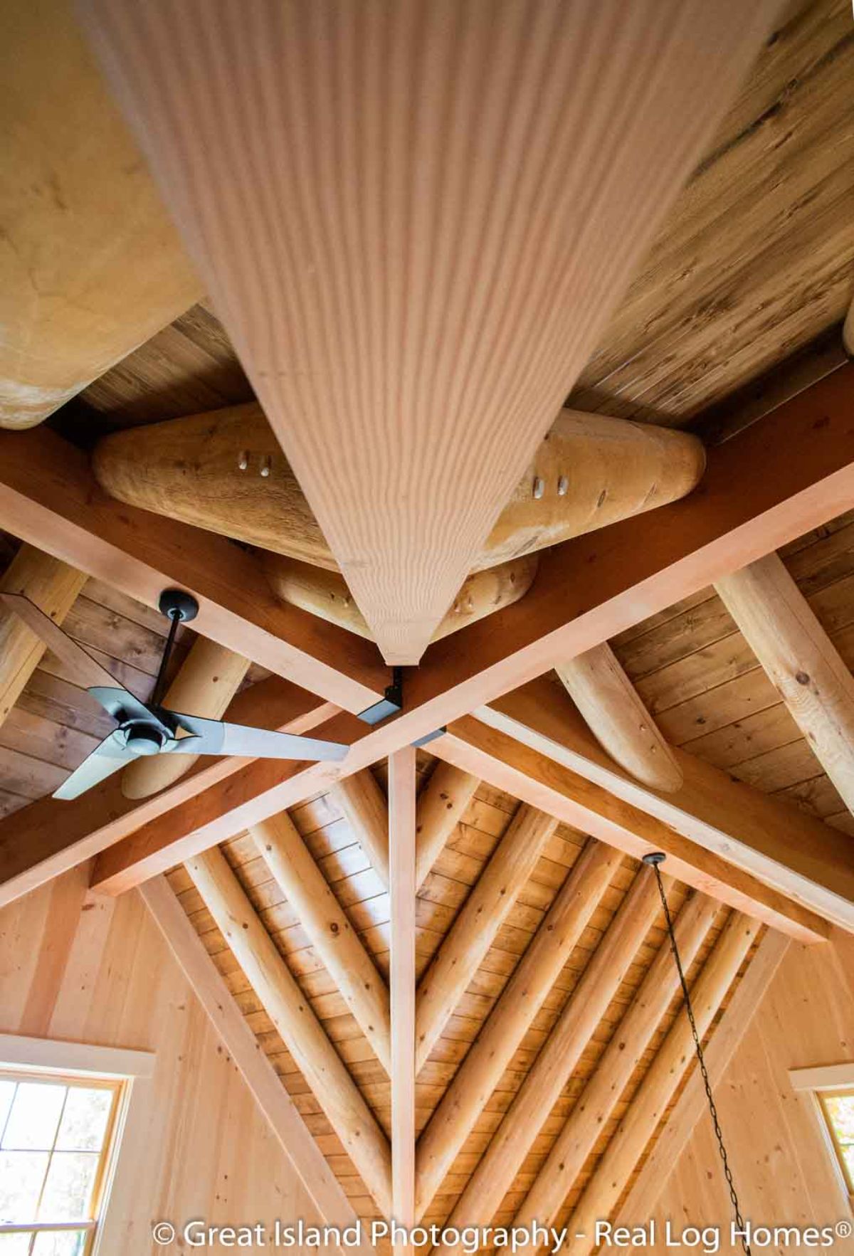 arch of ceiling showing open beams