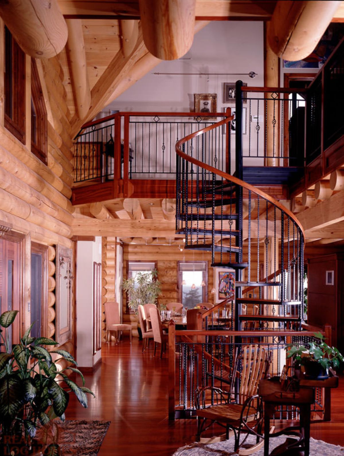 spiral staircase to loft in foreground