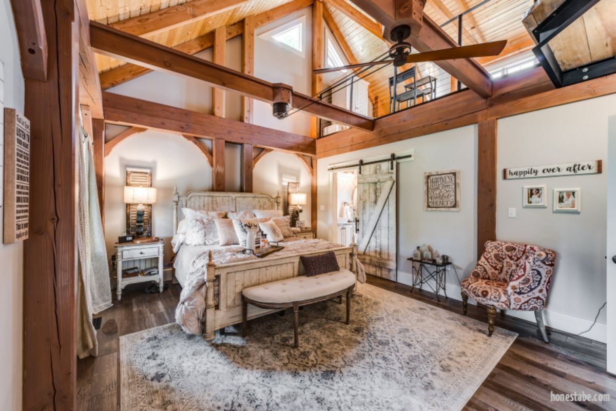 bed underneath skylights in 2nd floor bedroom