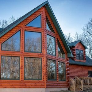 great room windows on log cabin