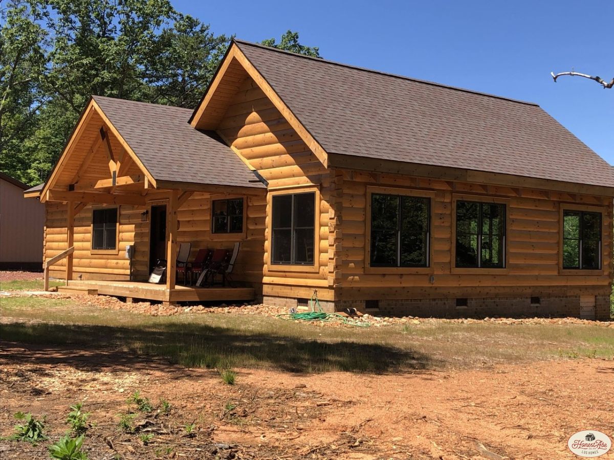 small covered porch on cabin