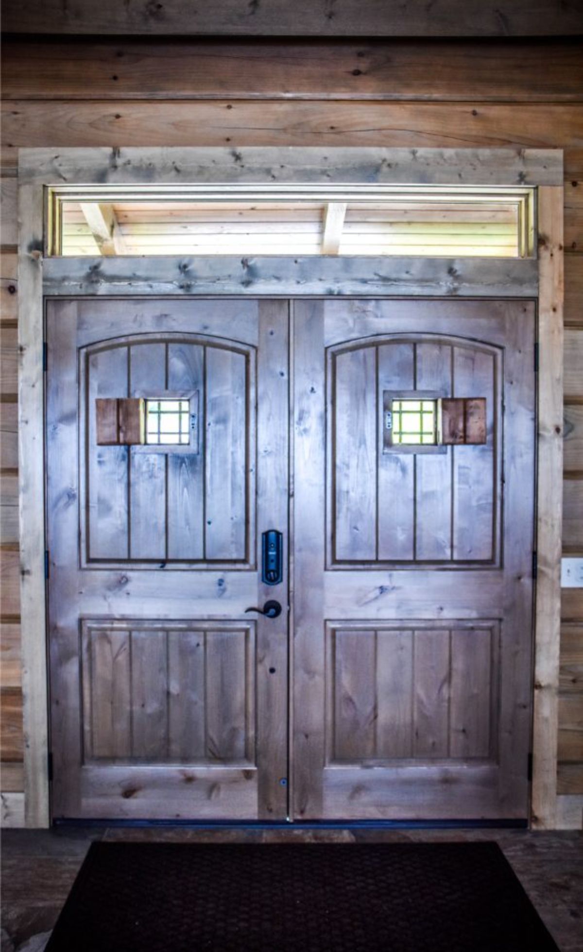 inside of front doors to log cabin