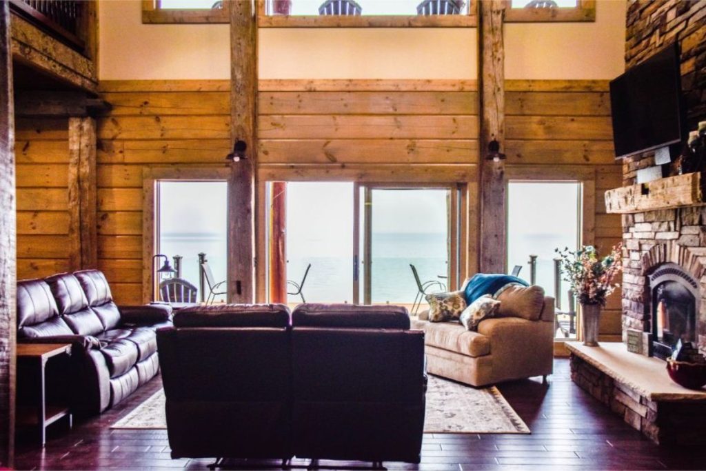 The Lake Huron Log Cabin Features Breathtaking Views